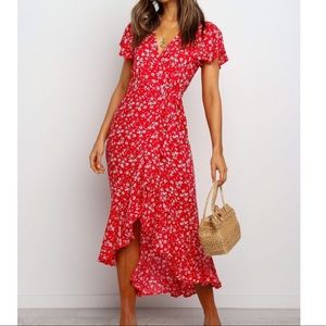 Red Floral Wrap Dress